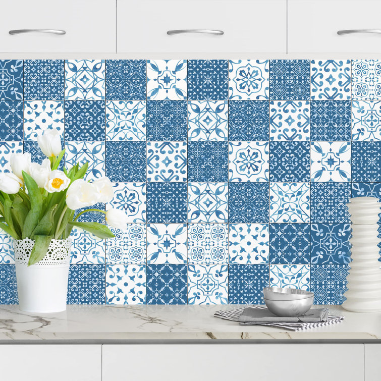 Latitude Vive Kitchen Backsplash Tiles Pattern Mix Blue White